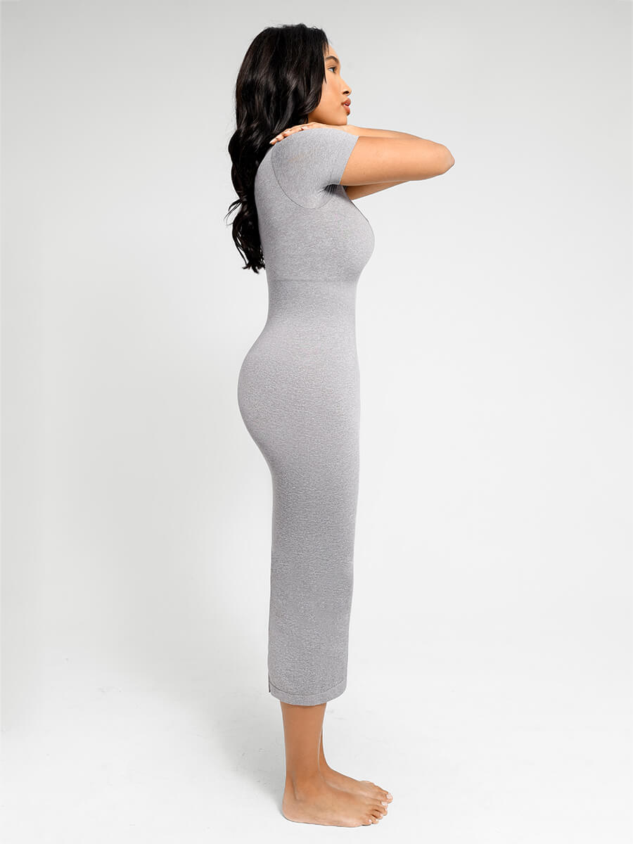Wholesale Plunge Low-Back Mid-Thigh Shapewear With Removable Butt And Hips Pads