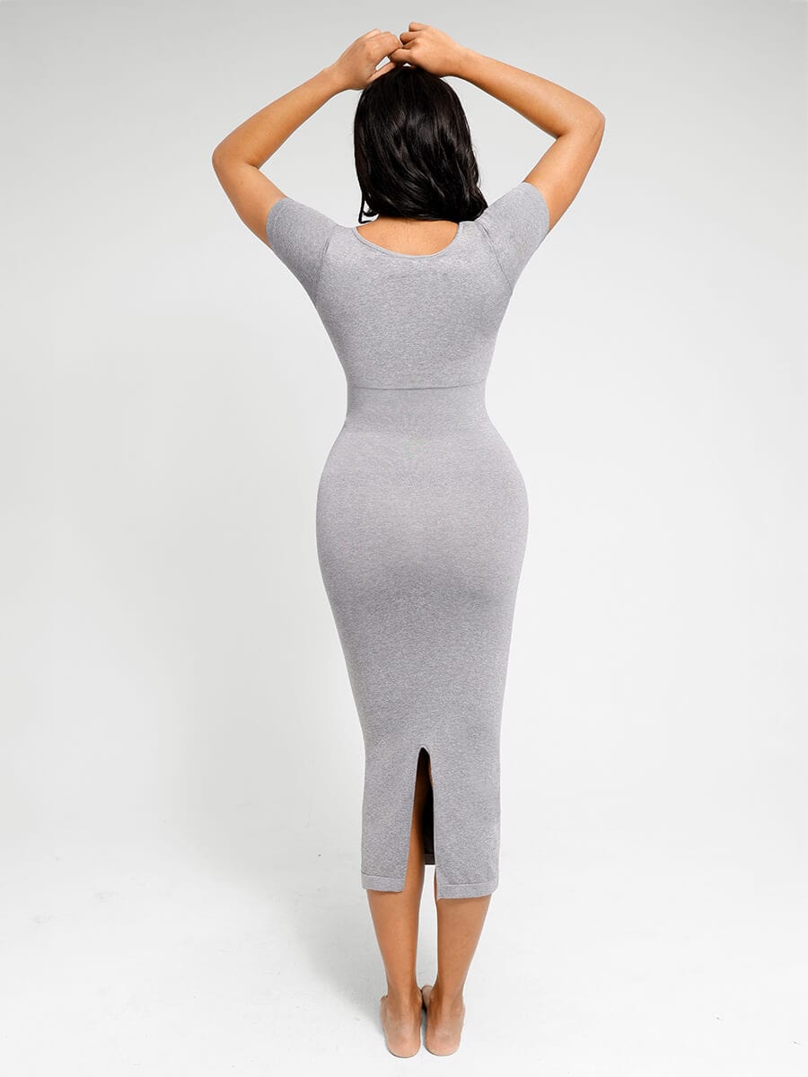 Wholesale Plunge Low-Back Mid-Thigh Shapewear With Removable Butt And Hips Pads