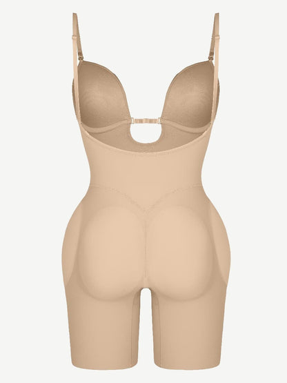 Wholesale Plunge Low-Back Mid-Thigh Shapewear With Removable Butt And Hips Pads